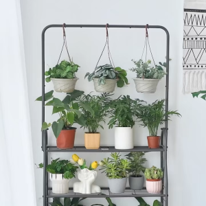 Dazioter Large Capacity Plant Stand Indoor MetalHolds 12 Pots with Hanging Rail–3-Tier Flower Stand Rack Organizer Saves Space for BalconyPatioLiving Room-CZH
