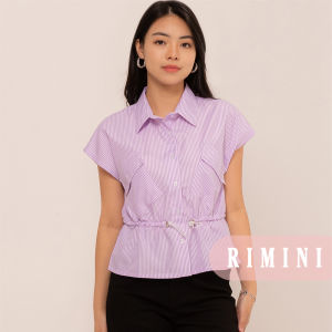 RIMINI - Kemeja Katun Premium Garis Lengan Pendek Tali Serut Size XS-3XL - Dulce Top CO7008