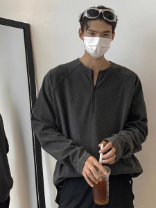 Autumn and Winter Dralon Half Zipper Inner Wear Sweatshirt Mens Cleanfit Korean Style Lazy Thickened Warm Long Sleeve T-shirt