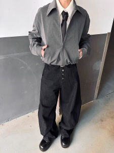 กางเกงยีนส์ทรงหลวมสไตล์ย้อนยุคสไตล์อเมริกันสำหรับผู้ชายและผู้หญิง กางเกงขายาวทรงหลวมสไตล์ย้อนยุคสีดำ ทรงหลวม ทรงหลวม