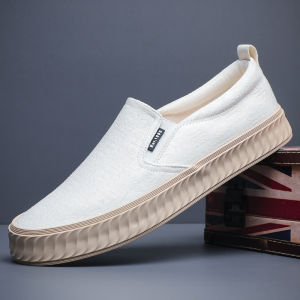 รองเท้าลำลองผู้ชายพิมพ์ลายแฟชั่น รองเท้าสวมแบบสวมสบาย ด้านล่างนุ่ม ระบายอากาศได้ดี ฤดูร้อน รองเท้าผ้าใบ ส้นแบน แฟชั่น