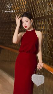 [Voucher 15% MOV 199K cap 100KĐầm dạ hội HeraDG dáng ôm thiết kế cổ yếm sang trọng chất nhung cao cấp WDHBD2006