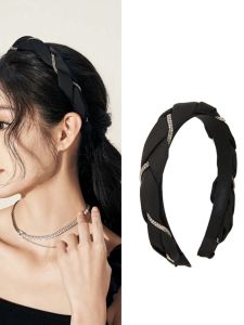 Original Elegant Black Bead Braided Hairband Shiny Rhinestone New 2025 Spring Summer Fashionable Hair Accessories
