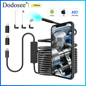 Dodosee 1440p HD Endoscope 3 in 1 Car Inspection Borescope Mini Camera 8mm Lens for Iphone IOS Smart Phone Android Pad Type C