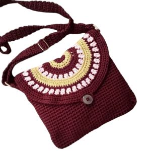 TAS RAJUT HANDMADE UNIK AFRICAN FLOWER MAROON