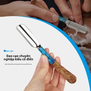 Dao Cạo Râu Thẳng Cán Gỗ Chuyên Nghiệp Cho Nam Hợp Kim Kẽm Dao Cạo Râu Thủ Công Dụng Cụ Tẩy Lông Salon