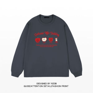 Sweet  Doodle Long Sleeve Pure Cotton Womens T-shirt Oversize Base Layer Shirt Autumn Gentle Wind Style round Neck Top