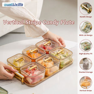 JustLiving 3/4/6Grids Luxury Candy Box Household Living Room Candy Plate Snack Dish Snack Nuts Dried Fruit Storage Box Transparent Fruit Tray Home Living Room Coffee Table Snack Tray