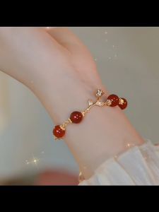 Vòng Tay Lắc Đeo Tay Nữ Chuỗi Hạt Đỏ Hoa Hồng Đính Đá Cổ Điển Thời Trang Thanh Lịch Phong Cách Cổ Trang Trung Hoa Trang Sức Nữ Đẹp VT-89
