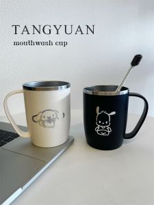 Cute 304 Stainless Steel Toothbrush Cup Couple Bathroom Accessories Student Dormitory Toothpaste Cylinder Creative Trendy Metal