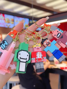 MyWorld Soft Silicone Backpack Keychain Pendant 2025 New Cartoon Doll Building Blocks Car Mini Hanging Ornament Keychain