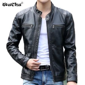 WuChu 2024 Mens leather Jacket design stand collar Coat Men casual motorcycle leather coat Mens Sheepskin jackets Windbreaker Coats