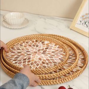 เวียดนามทำด้วยมือหวายสานผลไม้ถาดชาถาดกลมกล่องขนมขบเคี้ยวบ้านตะกร้าผลไม้แห้งใน Nordic Retro Homestay