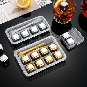 4/8pcs Golden /Silver Stainless Steel Whiskey Chilling RocksReusable Ice Cubes for DrinkingRum Cocktail Drink Bar Accessories