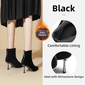 Josiny | Black Slim Elastic Fashion Ankle Boots
