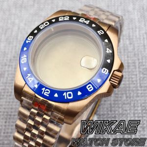 10ATM Bronze 40.5mm Watch Case Sapphire Glass Ceramic Bezel Fit NH34NH35Mingzhu Miyota ETA PT5000 Movement Watch Glide Bracelet