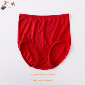 Womens 100% Mulberry Silk High Waist Underwear Traceless Mid Waist Breathable Briefs Ultra-Thin Silk Red Boxers