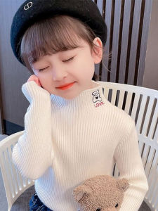 Thickened Autumn Winter Childrens Knitted Sweater Half High Collar Base Layer Shirt Baby Girls Fashionable Korean Style Knitwear
