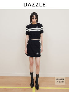 DAZZLE Womens Color Block Knitwear Black White Jersey Style Short Sleeve Vintage Commute Fashion Spring Summer Sweater