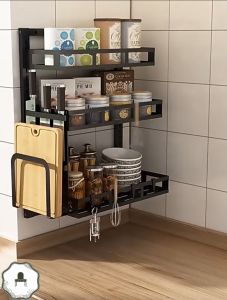 Rak Dapur Bumbu Stainless Hitam 2 dan 3 Susun Anti Karat Rak Serbaguna Hitam