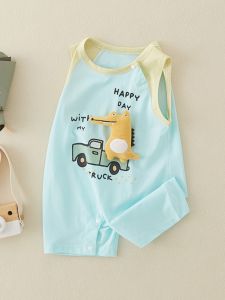 Summer Casual Pure Cotton Baby Romper Vest Cute Cartoon Design Sleeveless Clothes for Boys Lightweight A-Class Infant Outfit