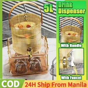 Clear Beverage Dispenser With Faucet And Stand 5L Beverage Dispenser With Storage Rack And Leak-Proof Faucet Juice Drink Dispenser Water Kettle Large Capacity Beverage Bucket With Handle