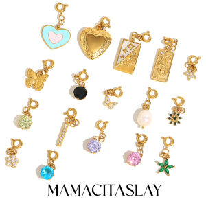 MamacitaSlay 316L Stainless Steel Zircon Star Flower Heart Bikini Charms Waterproof DIY Jewelry Womens Creative Accessories