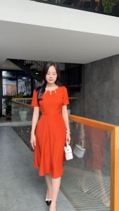 Đầm xoè S&M cổ lượn sóng khoét giọt nước đính đá hoa mai GR0346 - (Hình thật shop tự chụp và tự quay video)