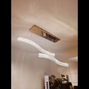 Modern Crystal Light Tricolor Chandelier Pendant Light Dining Ceiling Light Bar Lights Counter