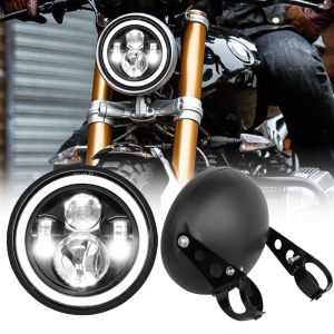 7inch LED Motorcycle Headlight Universal 7.5" Round Head Light For Cafe Racer Bobber Honda