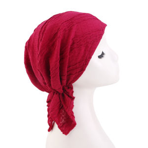 New Womens Muslim Hijab Hats Long Tail Head Wraps Pre-Tied Bandana Turban Solid color Chemo Beanie Headwraps Muslim Headwear
