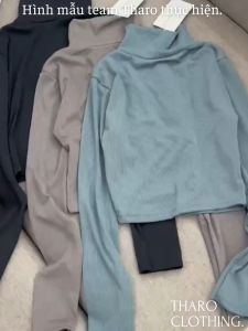 Áo Croptop Cổ Lọ 7p Tay Dài Gân Lụa - Tharo Clothing [AO00142]