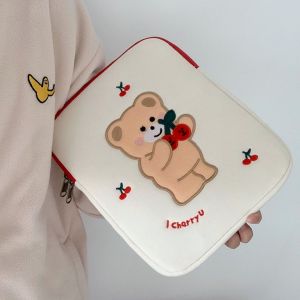 Cute Cartoon Cherry Bear Laptop Bag for Women 15 Inch Notebook Bag Versatile Student 13 Inch Tablet 11 Inch Bag Soft Polyester Material