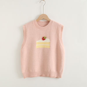 Áo Len Dệt Kim Cổ Tròn Không Tay Phong Cách Ngọt Ngào Màu Hồng Cho Nữ Mùa Thu Lớp Lót Áo Vest Học Sinh Trẻ Trung