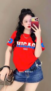 Áo Thun Thái Nữ [Mã A83] Form Vừa 40~60kg Chữ Nổi Dập Tay Cotton Mềm Mịn Mát [CHICAG0]