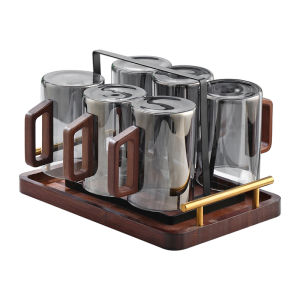 Large Capacity Heat Resistant Glass Cup Set for Living Room Guests Chinese Style Tea Cup Waterware Set Home Use Simple Series