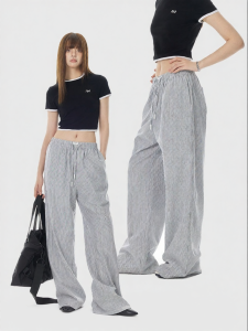 Turn Signal | Striped Spring Summer Lightweight Straight Loose Sports Wide Leg Casual Pants