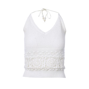 LANCY FROM 25 | Contrast Color Hooked Flower Off-Shoulder Knit Top