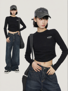 BAIDAIFEI | Short Fitted Asymmetric T-Shirt Long Sleeve
