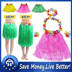 【Local Delivery】 Colorful Thickened Hawaiian Flower Garland Wreath Hula Grass Skirt Bra Children Girls Costume Set Tropical Party Dance Decor Beach Dress Up ZJJ-Hawaiian-Grass-Skirt