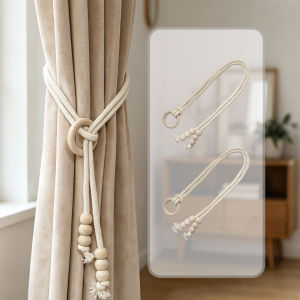 2pcs Boho Wood Ring Curtain Tiebacks Cotton Braided Holdbacks for Nordic Home Decor