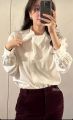 Fletta Sweet Silk Scarf Belted Long Sleeve Shirt Pure Color Single Button Scarf Collar French Style Straight Tube Shape Shirt. 
