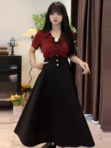 plus Size French Hepburn Style Slimming Top Women Summer Fat MM Belly Cover Waist High Sensation Large Skirt Fishbone Skirt Set