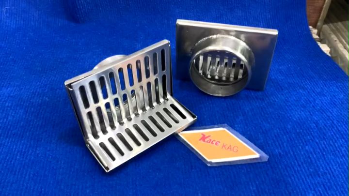 Phễu thoát nước ngang D90 inox 304 KAG-TS122A, Ga thoát sàn chữ L vào vách hành lang ban công góc tường thiết kế đẹp tiện dụng siêu bền