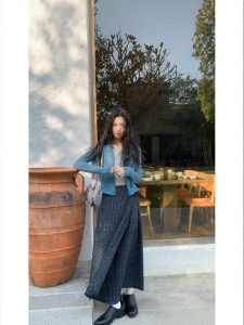 NIHAOKANONG | Chân Váy A-Line Cao Waist Vintage Check Patchwork