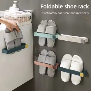 1-5 PCS Bathroom Slipper Organizer - Drill-Free Wall Mounted Tiered Shoe Rack Space-Saving Storage Shelf Hooks Storage supplies