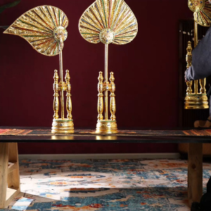 ร้านนวดโรงแรมร้านเสริมสวย Bodhi Fan เครื่องประดับตกแต่ง Golden Bodhi Leaf Desktop เครื่องประดับใบปาล์มขนาดใหญ่