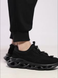NBGAGA | Classic Black Mens Trendy Casual ShoesThick Sole Mesh Breathable Outdoor Sports Walking Sneakers Non Slip