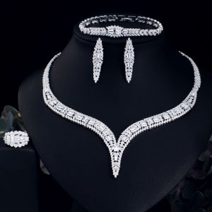 SEQUITO Noble White Gold Plated Full Paved Sparkly AAAAA White Cubic Zircon Stone Pendant Necklace Earrings Bracelet Ring Set Luxury Women Wedding Jewelry Sets for Bride SJ272