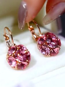 Purple High-End Earrings for Women Sparkling Full Rhinestone Pink Ear Clip Fresh This Years Popular Earrings Luxury Temperament Western Style Fashion